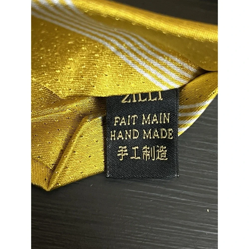 Zilli Handmade In Italy Textured Stripe Mens Luxury Necktie Tie Yellow Gold New
